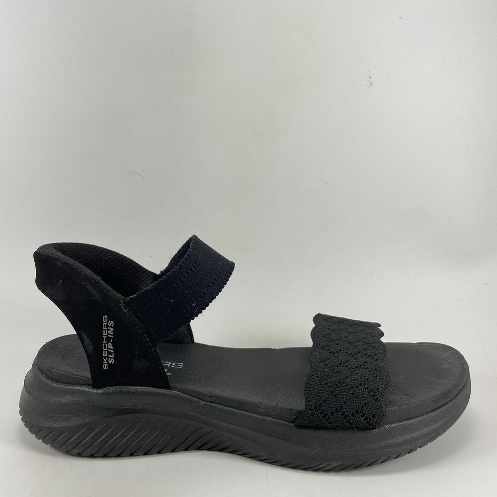 Skechers Ultra Flex 3.0 Feelin Pretty Sandals Womens Size 8 Black/Black Slip Ins